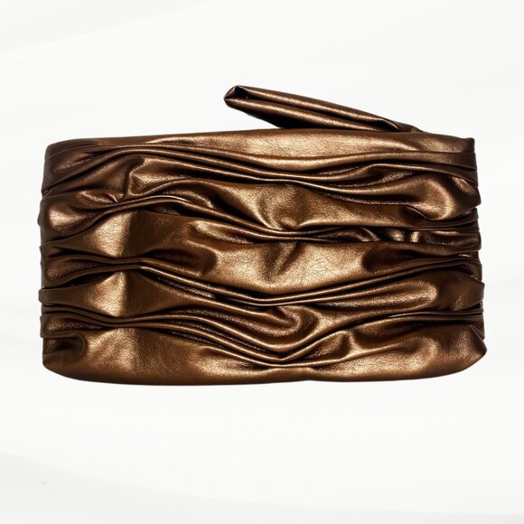 Elizabeth Arden Handbags - Vintage 1970s Elizabeth Arden Bronze, Ruched Wristlet Envelope Clutch Purse